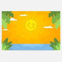 illustration of the sun shining brightly on the beach in summer vector