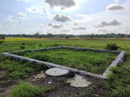 Abandoned building foundations on empty land photo