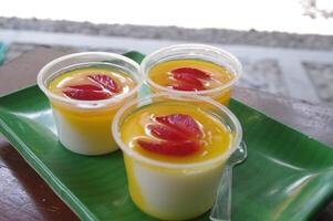 Milk pudding with fruit topping photo