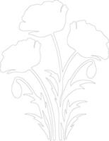 AI generated poppy  outline silhouette vector