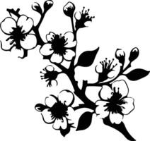 AI generated peach blossom  black silhouette vector