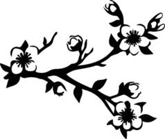 AI generated peach blossom  black silhouette vector