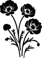 AI generated ranunculus  black silhouette vector