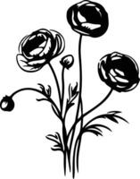 AI generated ranunculus  black silhouette vector