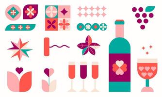 Wine elements geometric style.Good for branding, decoration of wine package, cover design, decorative print.Wine Tasting Concept. Vector illustration EPS 10