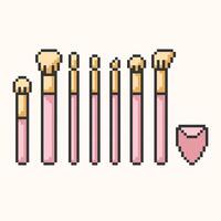 Makeup brushes kit pixel art, isolated on beige background.Various types of cosmetic brushes and sponge for foundation, concealer.Vector illustration eps10 vector