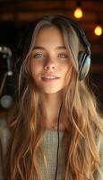 AI generated Girl Wearing Headphones in Music School Lesson photo