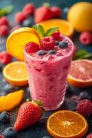 AI generated Vibrant Smoothie Energized by Colorful Fruits photo