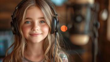 AI generated Girl Wearing Headphones in Music School Lesson photo