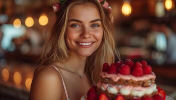 ai generado capturar alegre postre momentos en San Valentín día foto