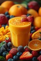 AI generated Vibrant Smoothie Energized by Colorful Fruits photo
