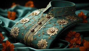 AI generated Elegant silk dress with gold embroidery, a cultural masterpiece generated by AI photo
