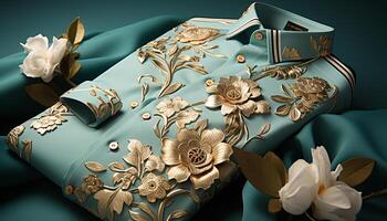 AI generated Fashionable silk dress with floral pattern, elegance and glamour generated by AI photo