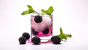 AI generated Freshness in a glass Berry cocktail with mint leaf and ice generated by AI photo