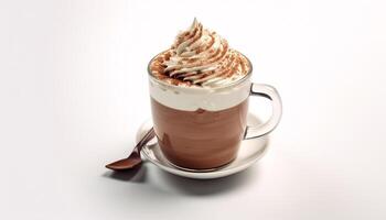 AI generated Hot drink with whipped cream and frothy milk on white background generated by AI photo