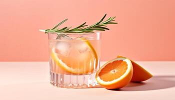 AI generated Fresh citrus fruit cocktail in a glass, perfect for summer generated by AI photo