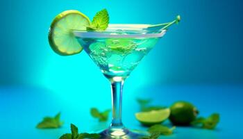 AI generated Fresh mojito cocktail with lime, mint, and ice in glass generated by AI photo