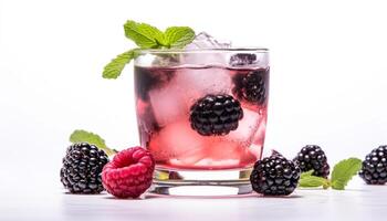 AI generated Freshness in a glass Raspberry cocktail with mint leaf generated by AI photo