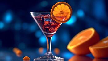 AI generated Refreshing cocktail with citrus fruit and ice in a martini glass generated by AI photo