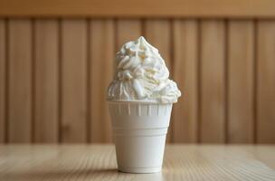 AI generated Vanilla soft serve in white cup photo