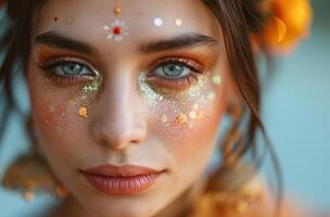 AI generated Woman with Indian glitter makeup photo