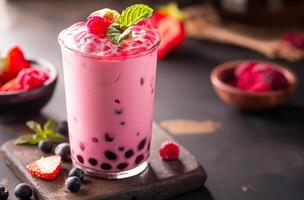 AI generated Bubble tea with berries photo