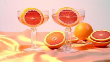AI generated Refreshing citrus drink on a summer table, vibrant and juicy generated by AI photo
