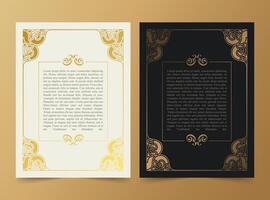 Vintage ornament greeting card vector template. Retro wedding invitation, advertising or other design and place for text. Flourishes ornamental frame and pattern background.