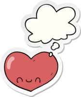 dibujos animados amor corazón personaje con pensamiento burbuja como un impreso pegatina png