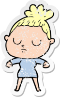 distressed sticker of a cartoon calm woman png