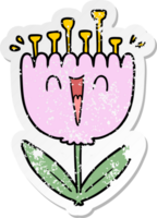 distressed sticker of a cartoon happy flower png