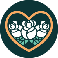 iconic tattoo style image of a heart and flowers png