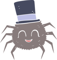 flat color illustration of spider wearing top hat png