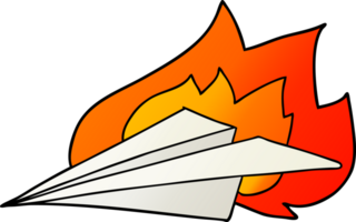 desenho animado avião de papel em chamas png