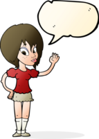 cartoon pretty woman waving with speech bubble png