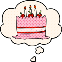 cartoon cake with thought bubble in comic book style png