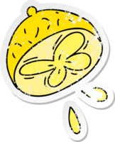 distressed sticker of a quirky hand drawn cartoon lemon png