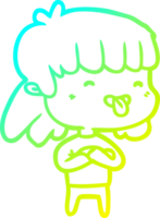 frío degradado línea dibujo de un niña pega fuera lengua png