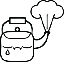 line drawing cartoon of a steaming kettle png