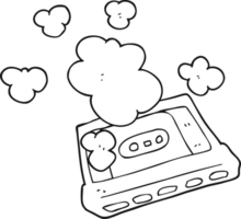 hand drawn black and white cartoon cassette tape png