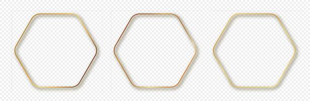 Gold glowing rounded hexagon frame vector