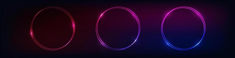 Set of neon double frames with shining effects vector