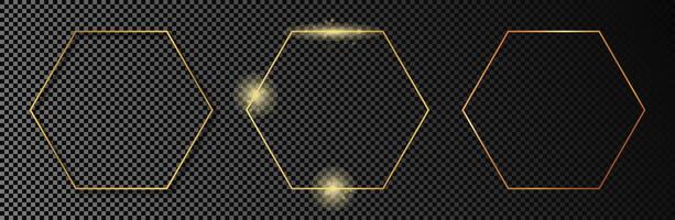 Gold glowing hexagon frame vector