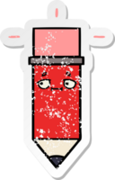 distressed sticker of a cute cartoon pencil png