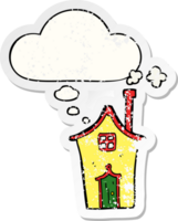 cartoon house with thought bubble as a distressed worn sticker png