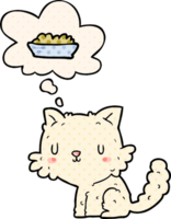 dibujos animados gato y comida con pensamiento burbuja en cómic libro estilo png