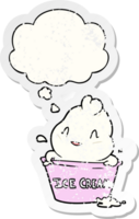 cute cartoon ice cream with thought bubble as a distressed worn sticker png