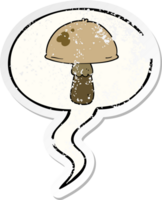 cartoon mushroom with speech bubble distressed distressed old sticker png