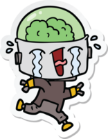 sticker of a cartoon crying robot running png