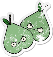 distressed sticker of a cute cartoon green pear png